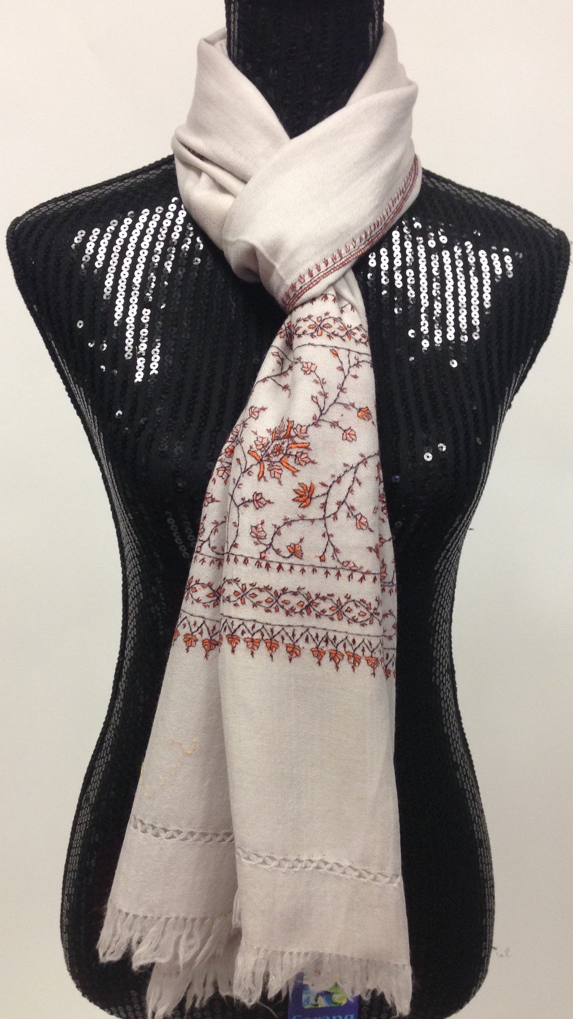 Kashmiri Shawl/Store with Stones - Off White - Sarang
