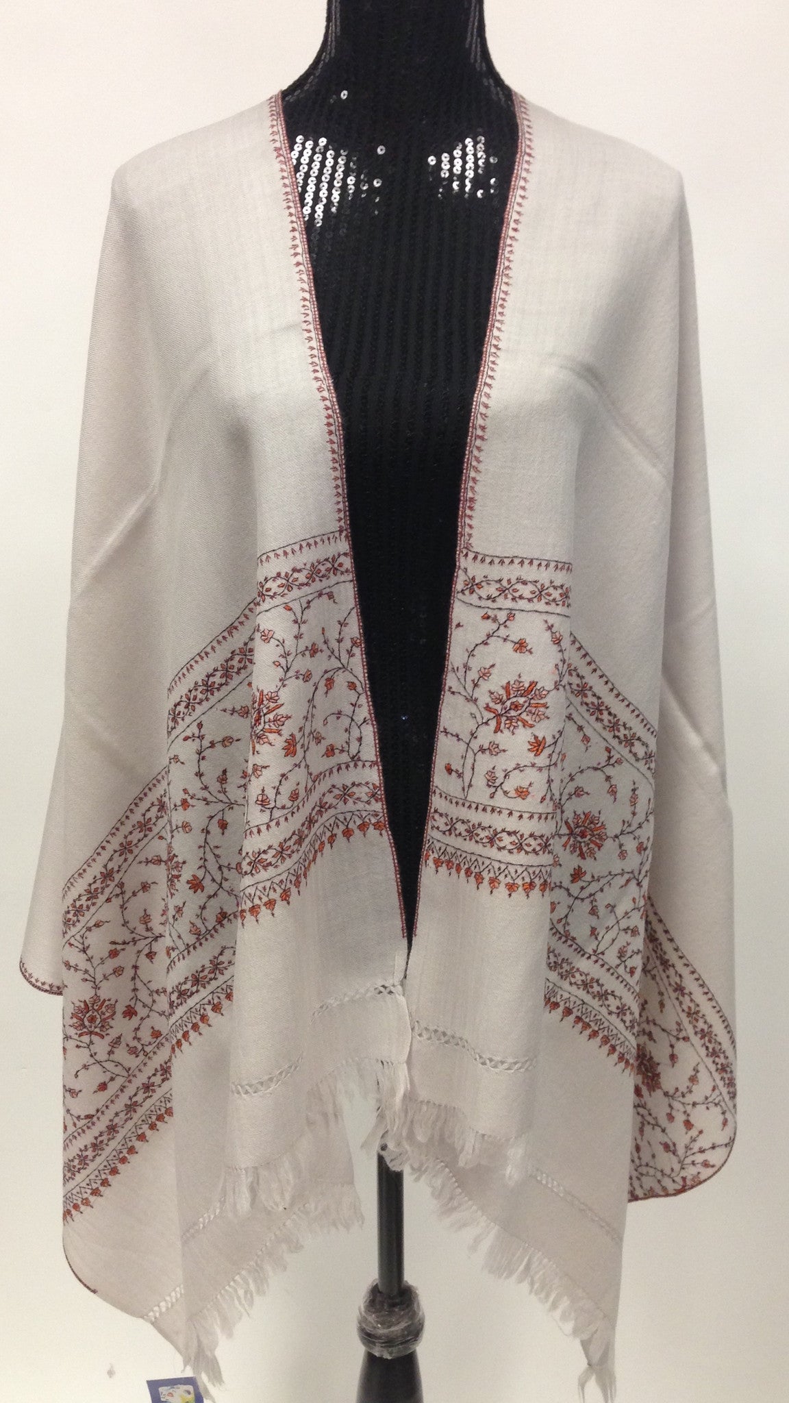 Kashmiri Shawl/Store with Stones - Off White - Sarang