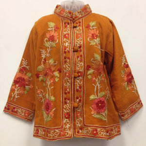 Kashmiri Embroidery Silk Jacket - Mustard - Sarang