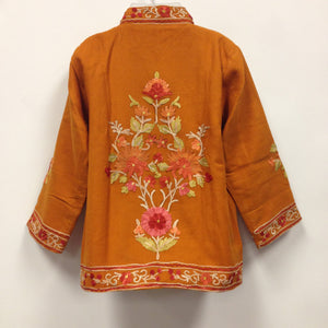 Kashmiri Embroidery Silk Jacket - Mustard - Sarang