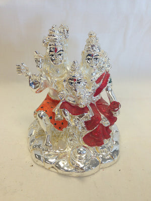 Statue -  Silver Shiva & Parvati With Ganesha
