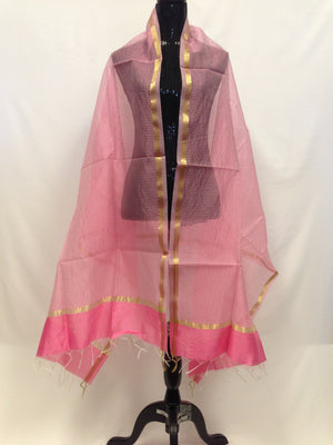 Chanderi Woven Silk Dupatta - Light Pink - 3