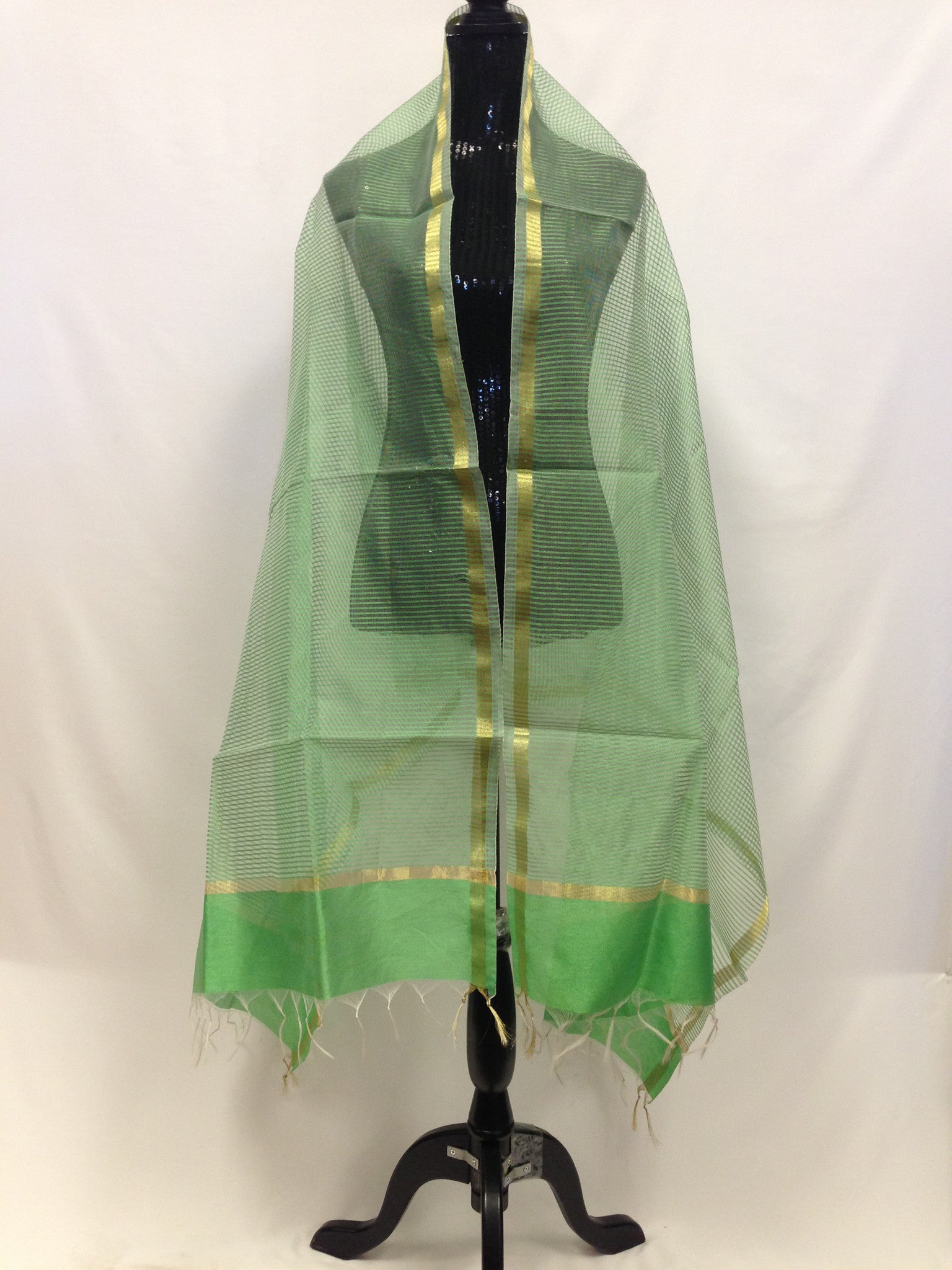 Chanderi Woven Silk Dupatta - Green - Sarang