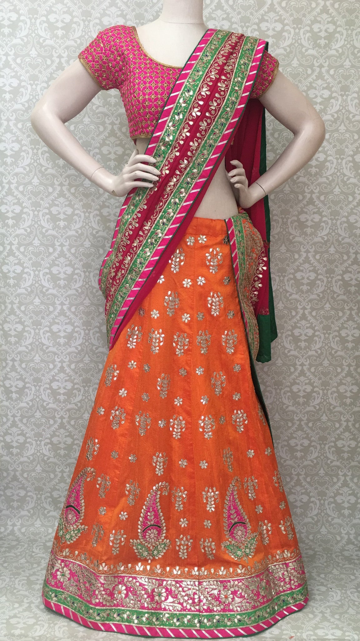 Silk Bridal Lehengha-Orange - 2