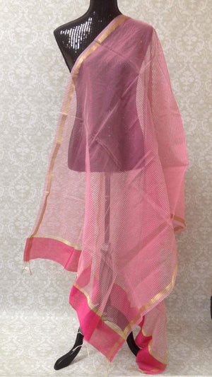 Chanderi Woven Silk Dupatta - Light Pink - 1