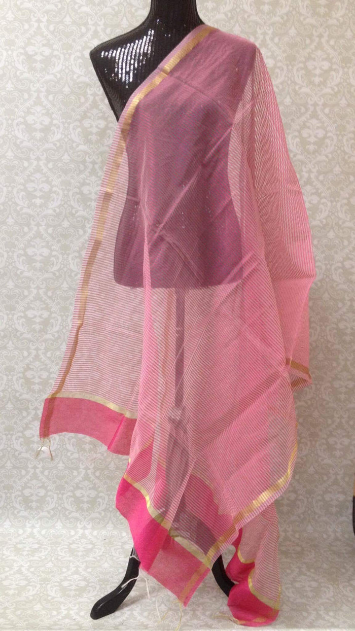 Chanderi Woven Silk Dupatta - Light Pink