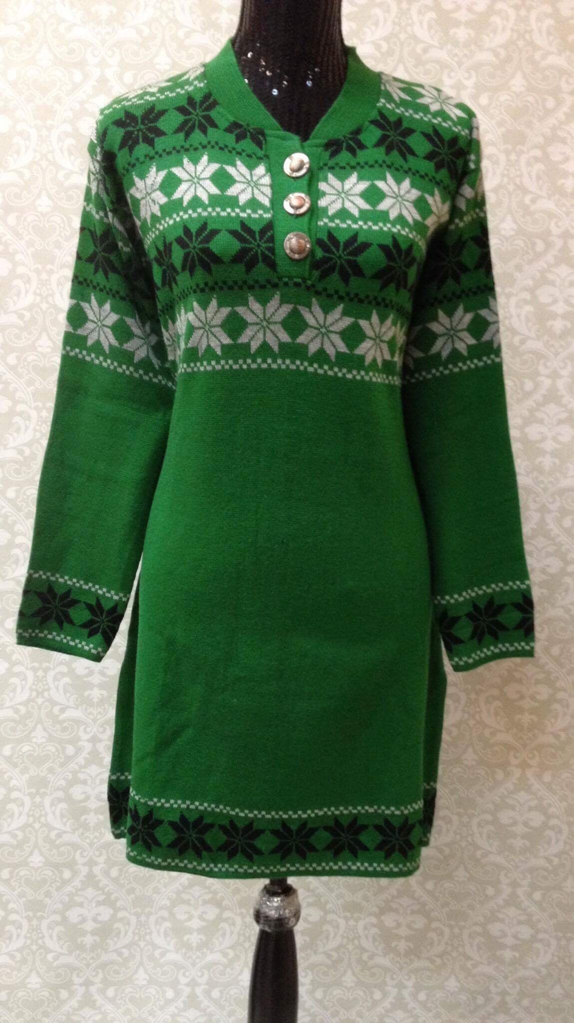 Winter Special Woolen Kurti Green White