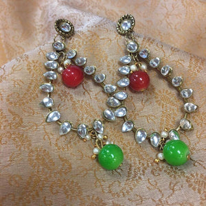 Red & Green Stones Studded Earrings - Sarang