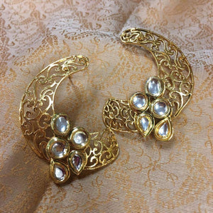 Golden and white American stone studded ear cuffs - Sarang