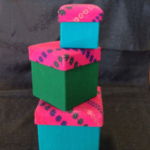 Handmade gift boxes, made in multi colored cloth (set of 3) - Sarang