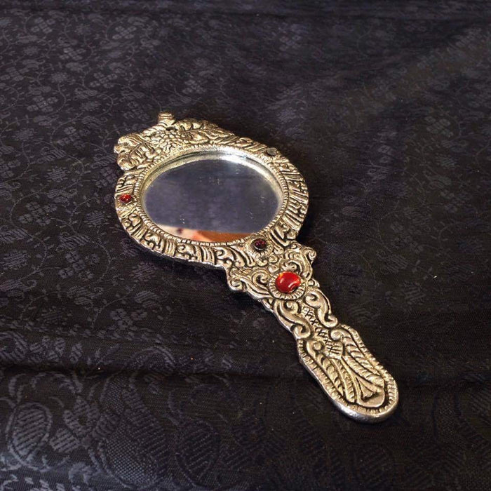 Oxidized Metal Hand Mirror with Multicolored Stones