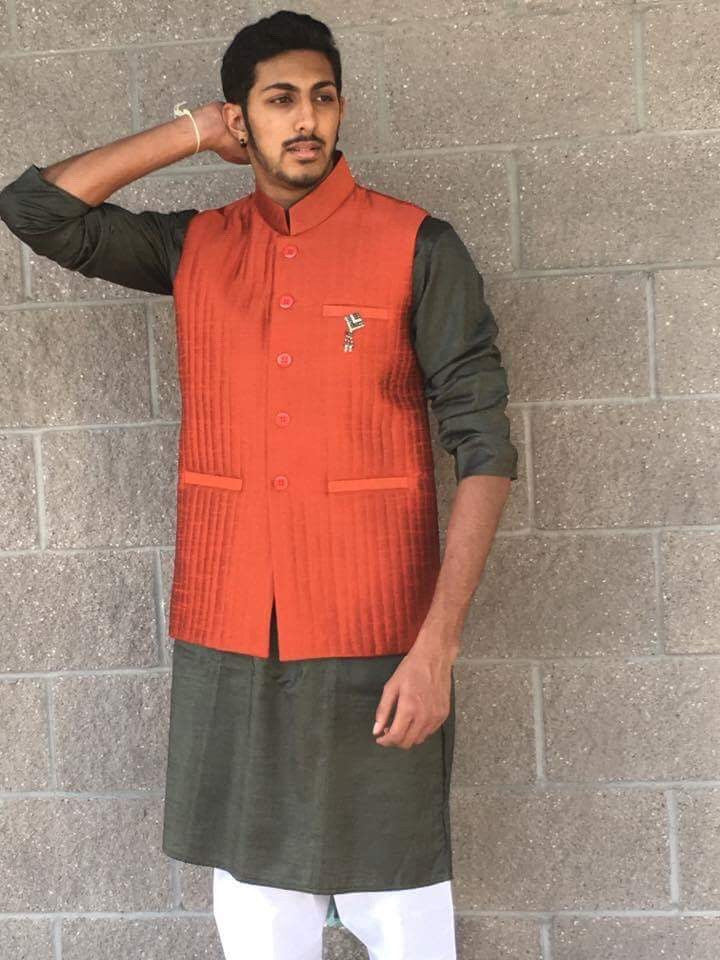 Men's Indian Nehru, Modi style waistcoat-Orange - Sarang