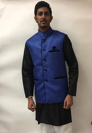 Men's Indian Nehru, Modi style waistcoat-Blue - Sarang