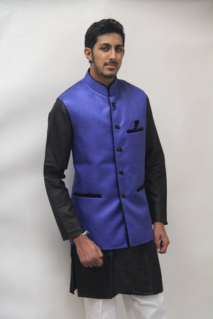 Men's Indian Nehru, Modi style waistcoat-Blue - Sarang