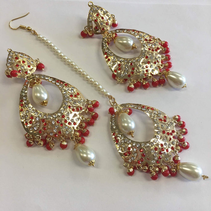 Jadau Taditional Punjabi Earrings Tika Set