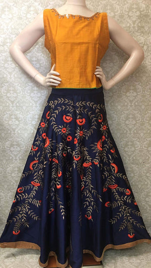 Party Wear Silk Embroidered  Skirt and Tops - Sarang