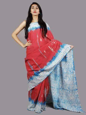 Tvis and Bliss. Red Shibori Tie and Dye Chanderi Silk Saree