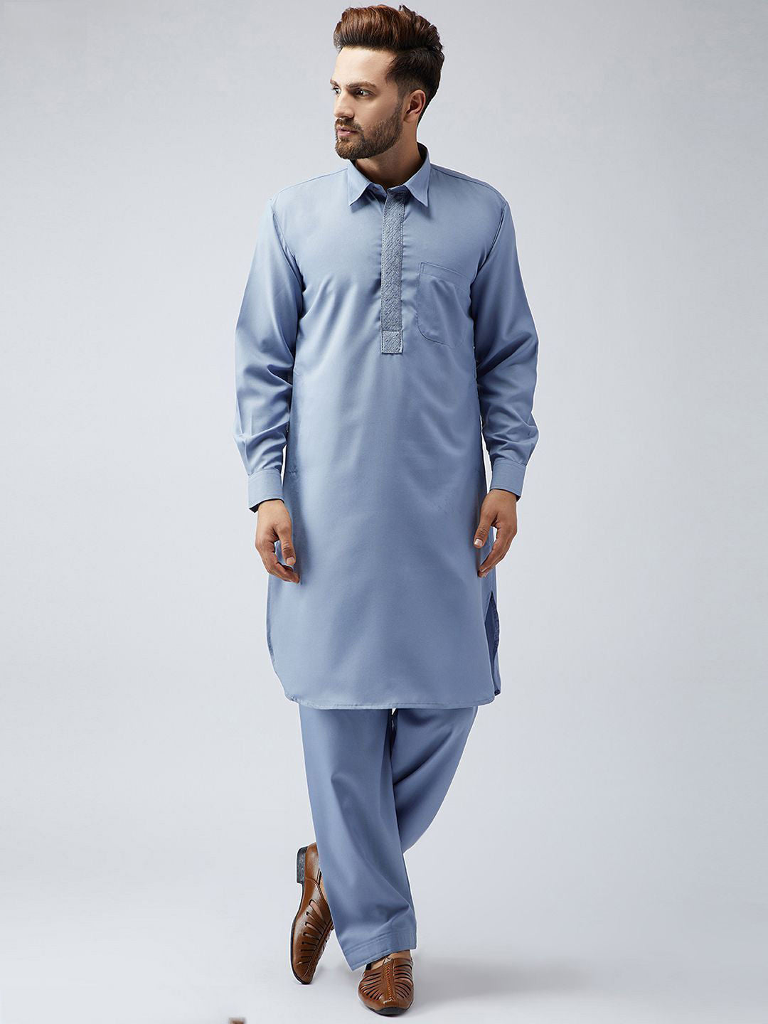 Mens Cotton Pathani Kurta Pajama Set