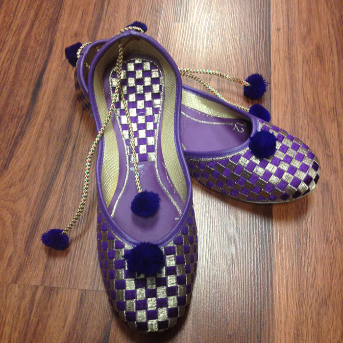 Embroidery Juti with Laces - Purple and Silver