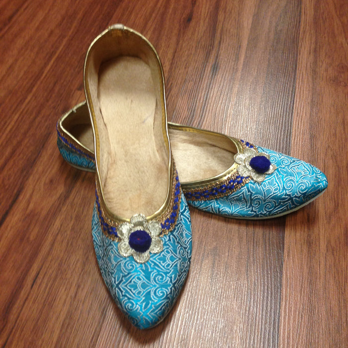 Sky Blue Rajasthani Juti with Border and Embroidery
