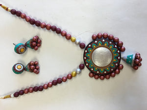 Terracotta Necklace Set/ Clay Indian Jewelry - Multi Color - Sarang