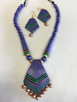 Terracotta Fashionable Necklace Set - Purple - Sarang
