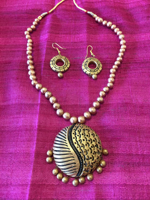 Ethnic Terracotta Jewelry/ Clay Jewelry  - Golden - Sarang