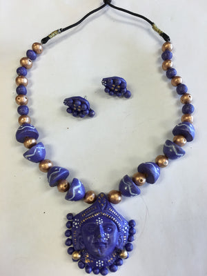 Antique Handmade Clay Terracotta Jewelry/ Ethnic Jewelry - Purple & Gold - Sarang