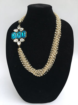 Long Pearl Necklace - White and Blue - Sarang
