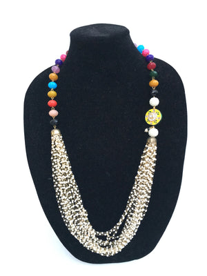 Rajasthani pedant and bead Necklace - Multi Color - 2