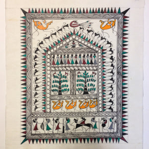Frameable Warli Art Painting On Silk - 1
