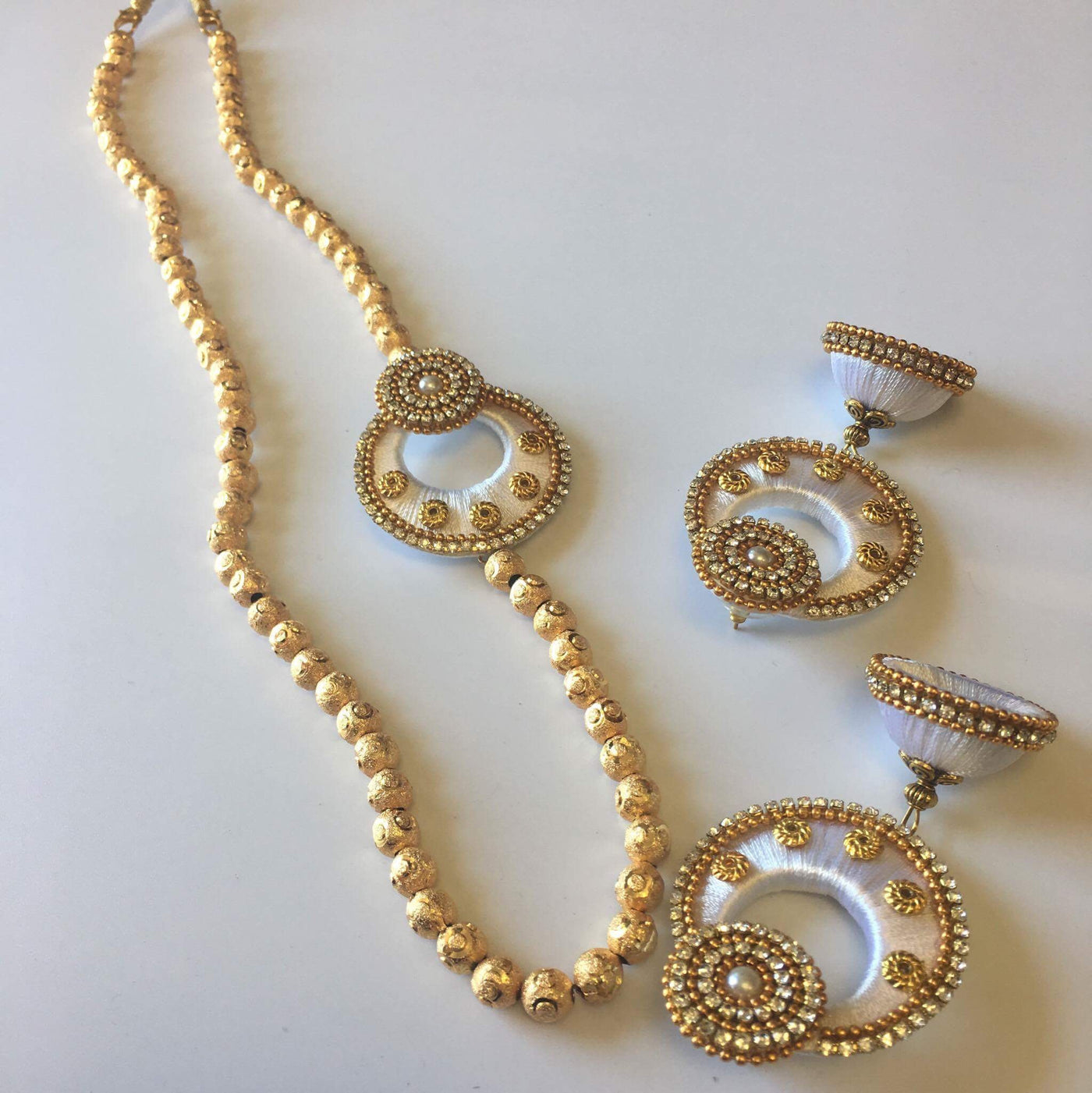 Light Blue Quartz Stone Silk String Necklace - Jennifer Shon Jewelry