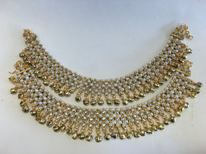 bollywood style traditional stone and pearl anklets with ghungroos - Sarang