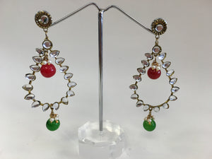 Red & Green Stones Studded Earrings - 1