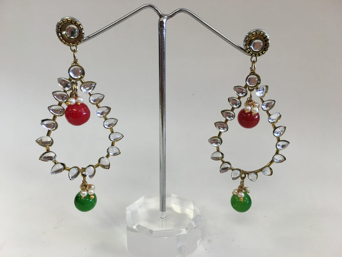 Red & Green Stones Studded Earrings