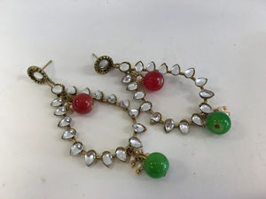 Red & Green Stones Studded Earrings - 2