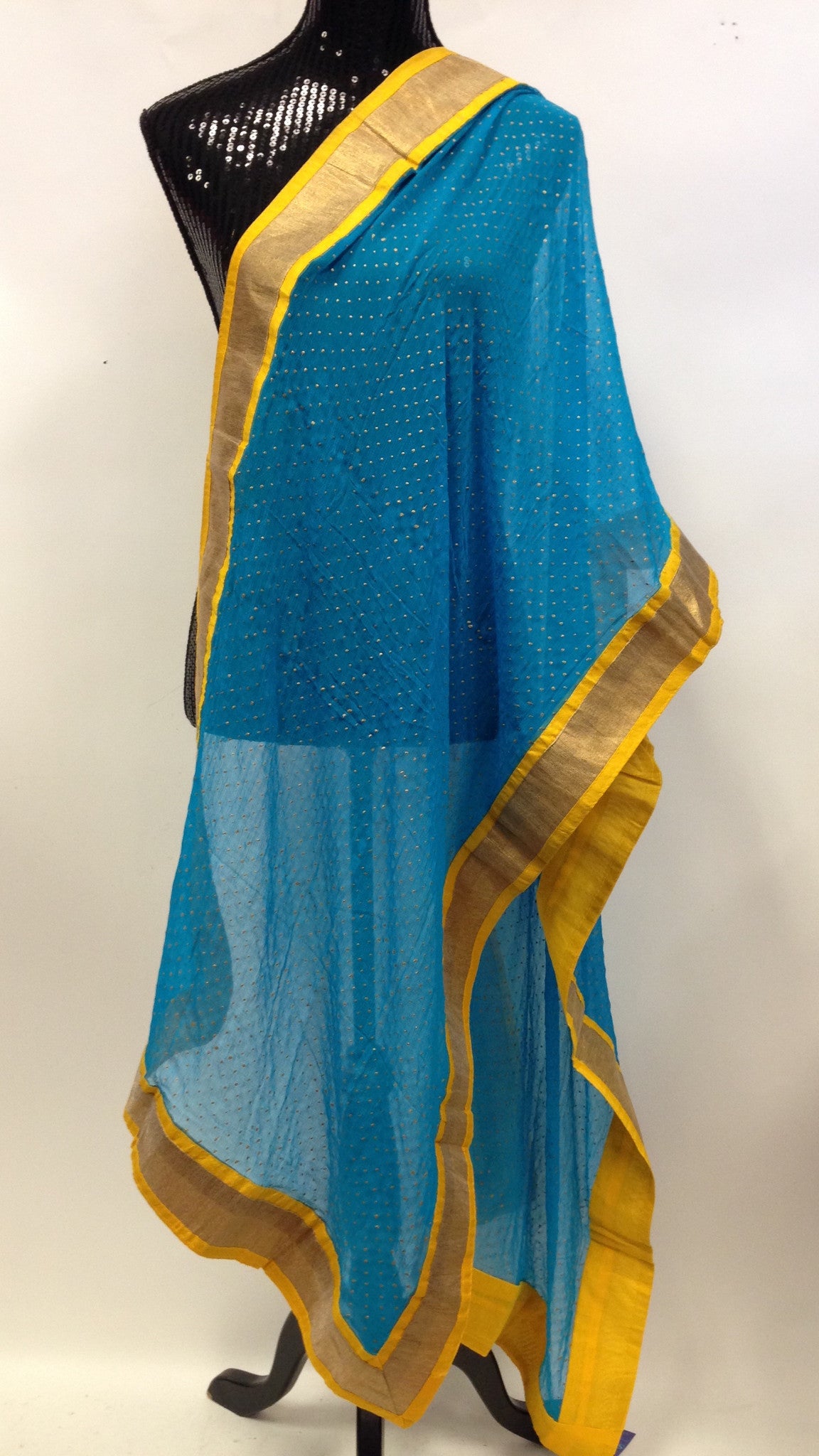 Chiffon Polka Dots Dupatta - Firozi Blue - 2