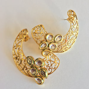 Golden and white American stone studded ear cuffs - 2