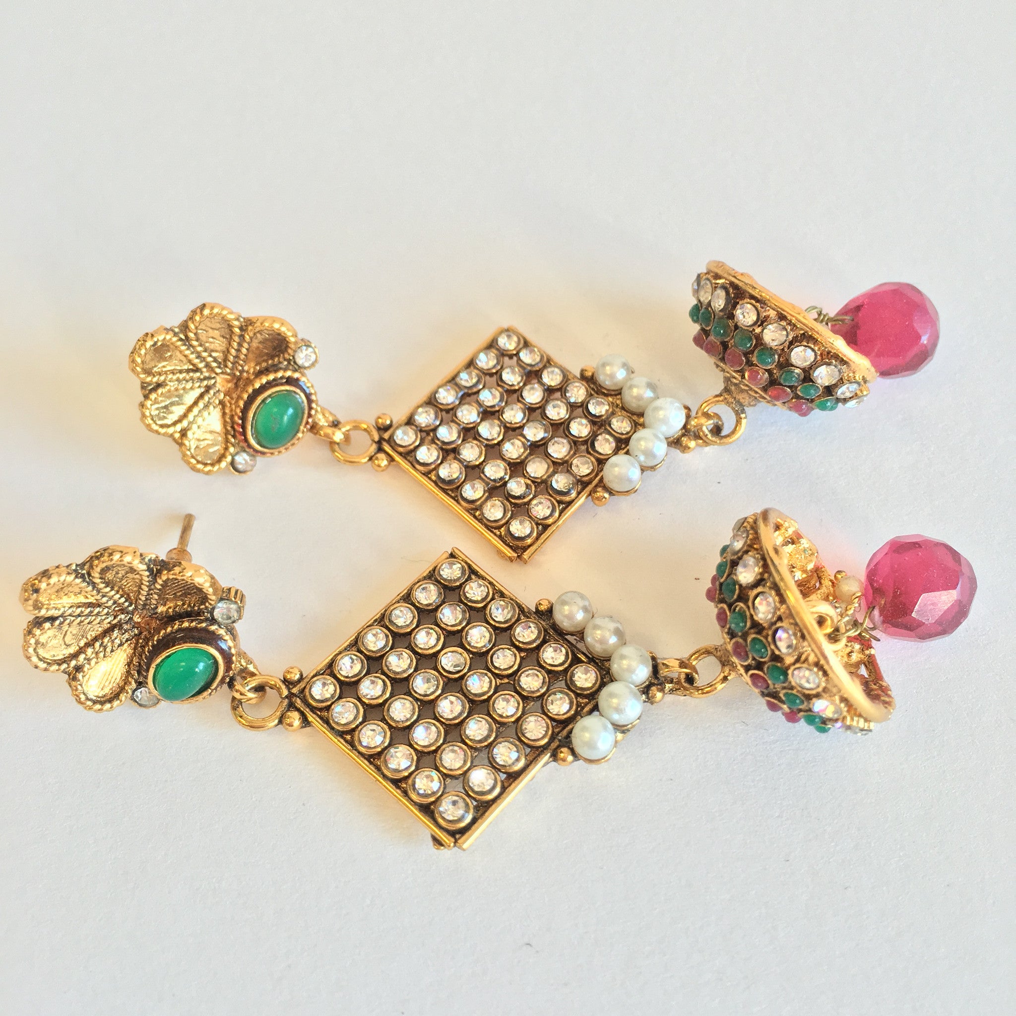 Stone Work Jhumki Long Earrings - Multi Color - 2