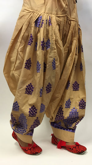 Patiala with Blue Embroidery Work - Golden - 1