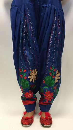 Patiala with embroidery work - Blue - 2