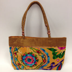 Handmade Traditional Kutchi Embroidery Work Handbag - Red, Pink, Yellow & Green - 4