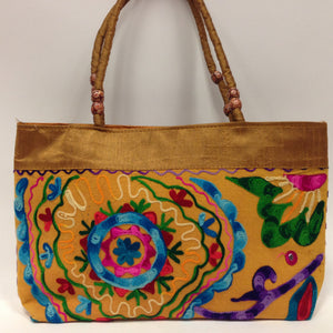 Handmade Traditional Kutchi Embroidery Work Handbag - Red, Pink, Yellow & Green - 5
