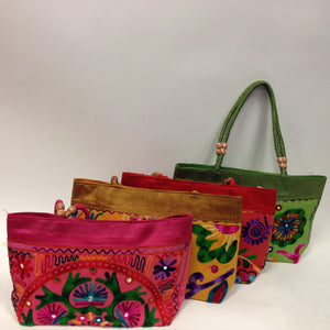 Handmade Traditional Kutchi Embroidery Work Handbag - Red, Pink, Yellow & Green - 1