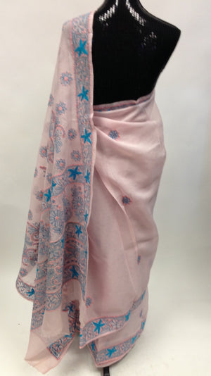 Cotton Lucknowi Saree - Light Pink - 6