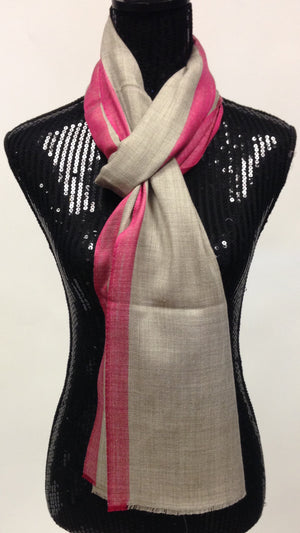 Semi-Pashmina wool Scarf/Stole with Pink Border - Grey - Sarang
