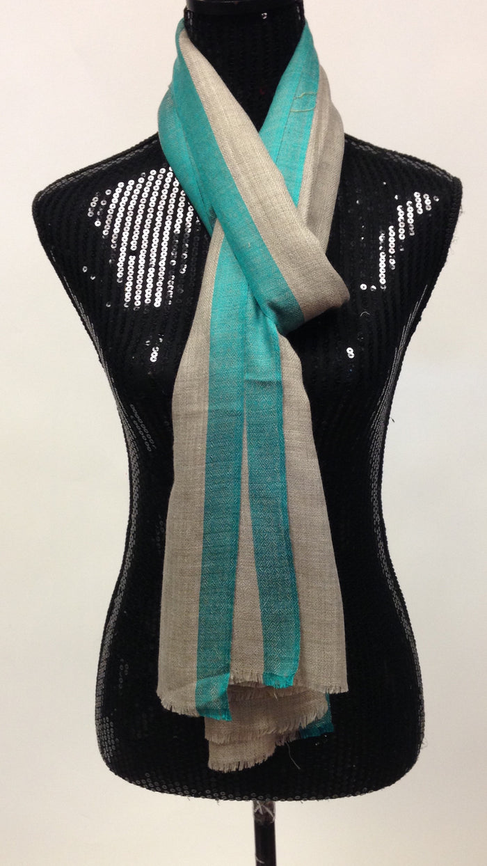 Pashmina wool Scarf/Stole with Turquoise Blue Border