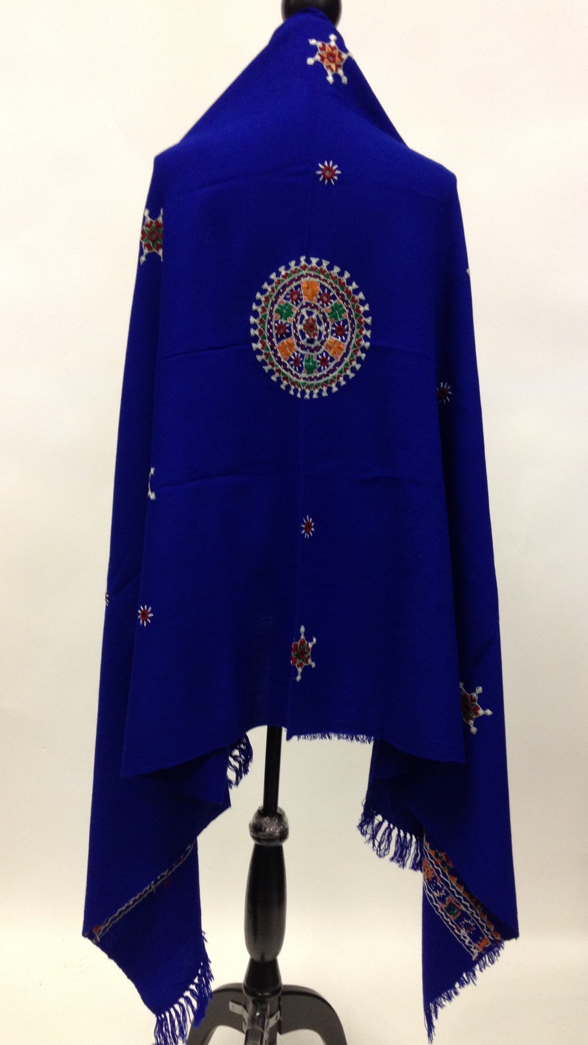 Gujarati Hand Embroidery Shawl - Blue - Sarang