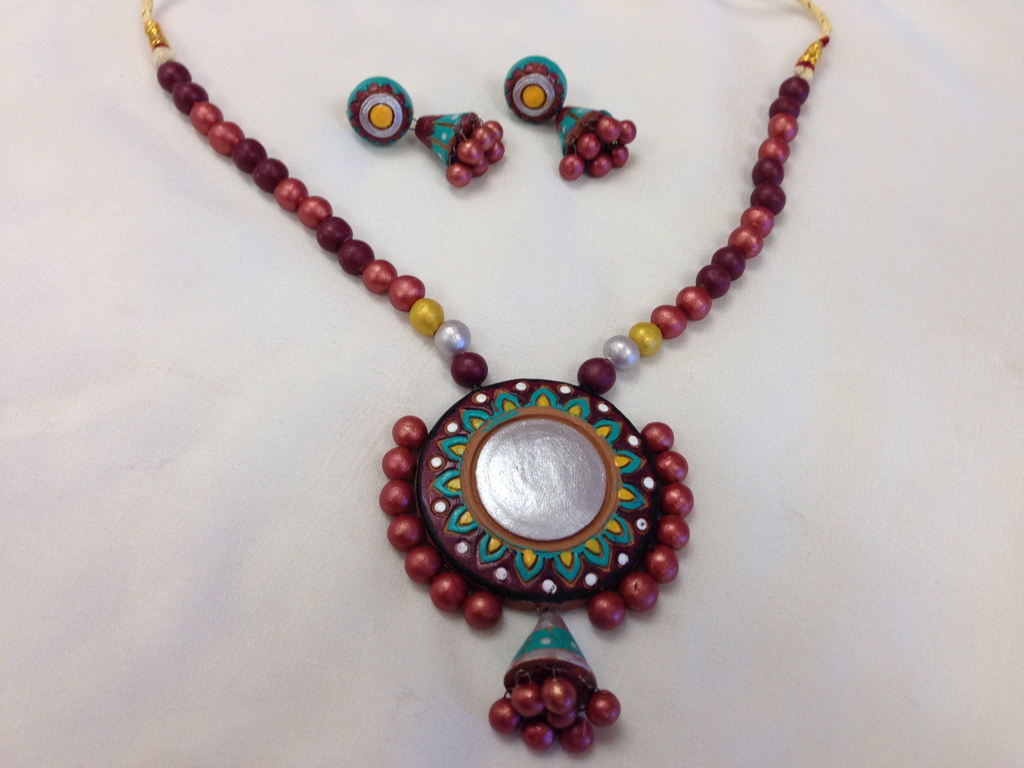 Terracotta Necklace Set/ Clay Indian Jewelry - Multi Color - Sarang
