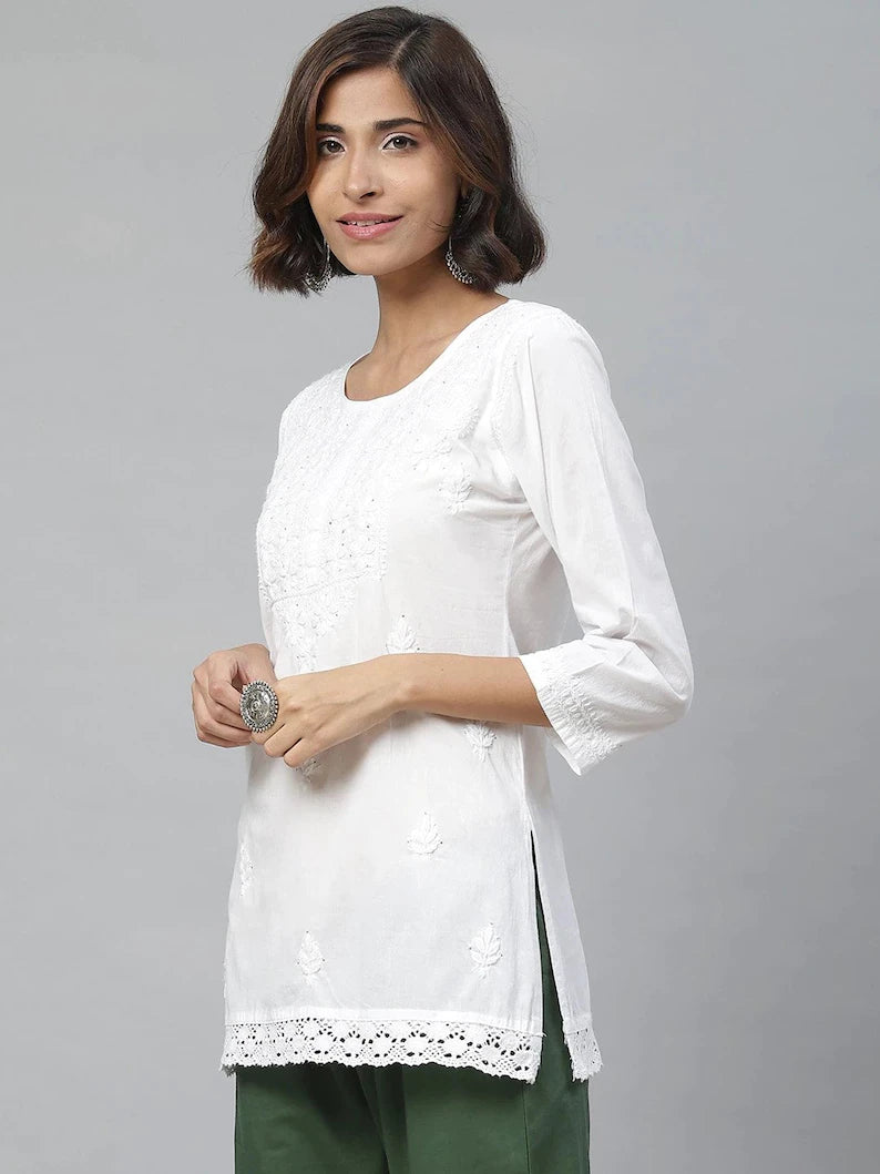 White Chikankari Short Kurti